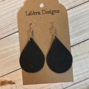 Genuine Leather Earrings- Black